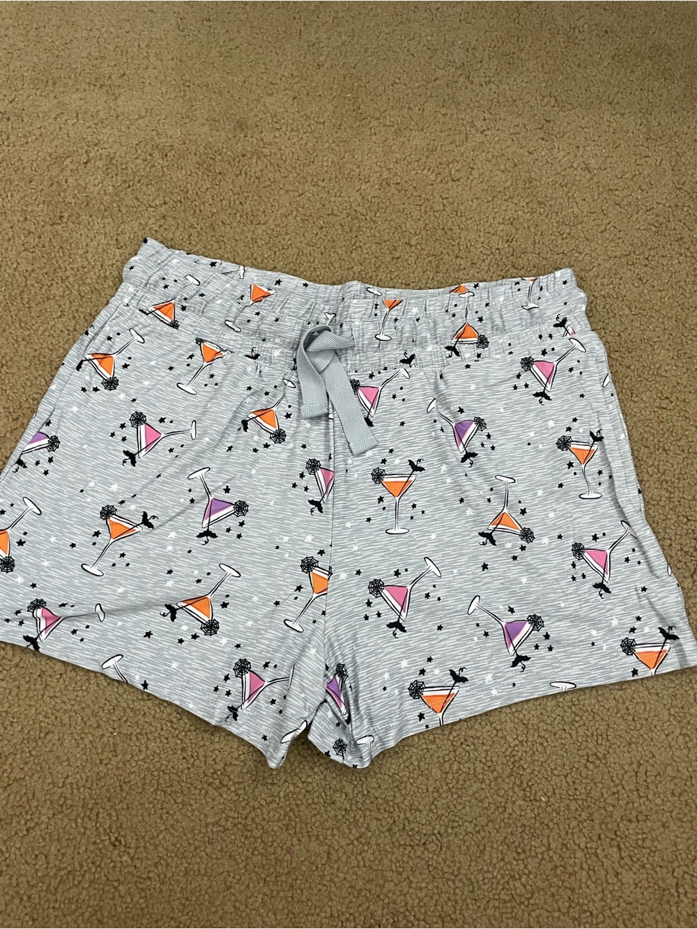 Women's Gray halloween Martini Print Lounge Shorts - Pink & Orange Accents